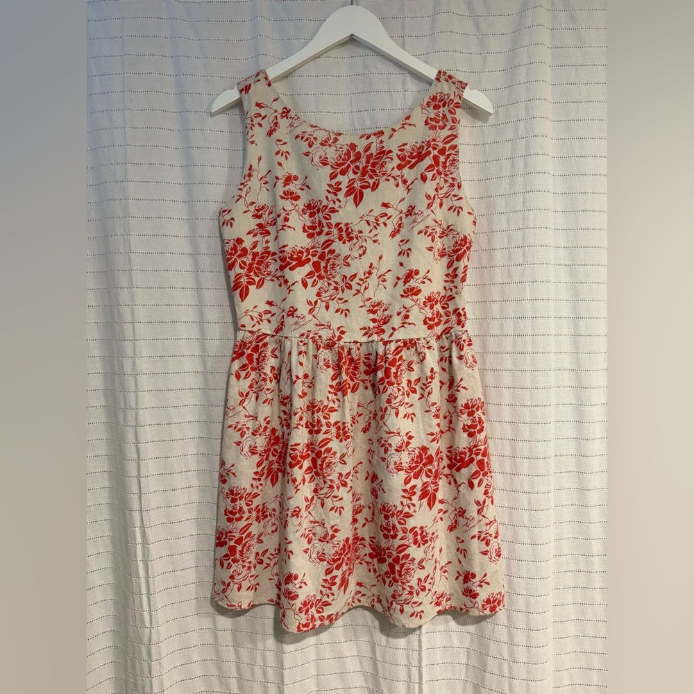 Better Be Red and Cream Floral Linen Dress Size Large